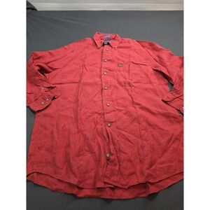 Faconnable 100% Linen Button Down Shirt Men's L Coral Long Sleeve Shirt...